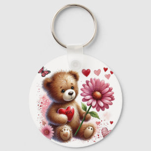 Llavero Oso de peluche con corazón rojo de San Valentín