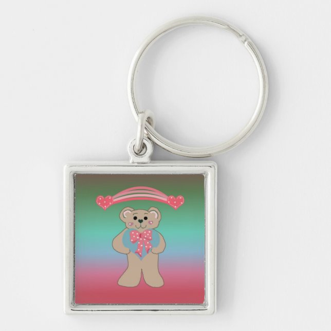 Llavero Oso de peluche con Corazones (Frente)