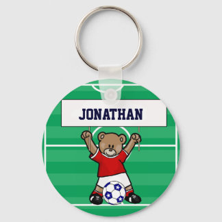 Llavero Oso de peluche de fútbol personalizado (rojo)