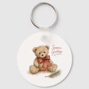Llavero Oso de peluche de Navidad con acuarela
