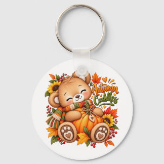Llavero Oso de peluche de otoño abrazando calabaza para be