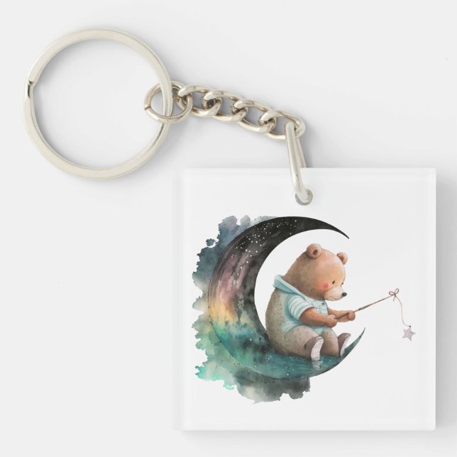 Llavero Oso de peluche en la luna, Personalizado de lujo T (Frente)