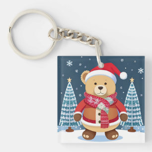 Llavero Oso de peluche festivo con sombrero de Santa