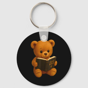 Llavero Oso de peluche leyendo una biblia cristiana religi