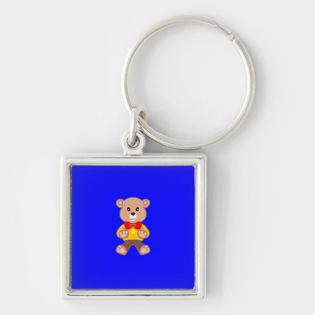 Llavero Oso de peluche sobre azul (Frente)