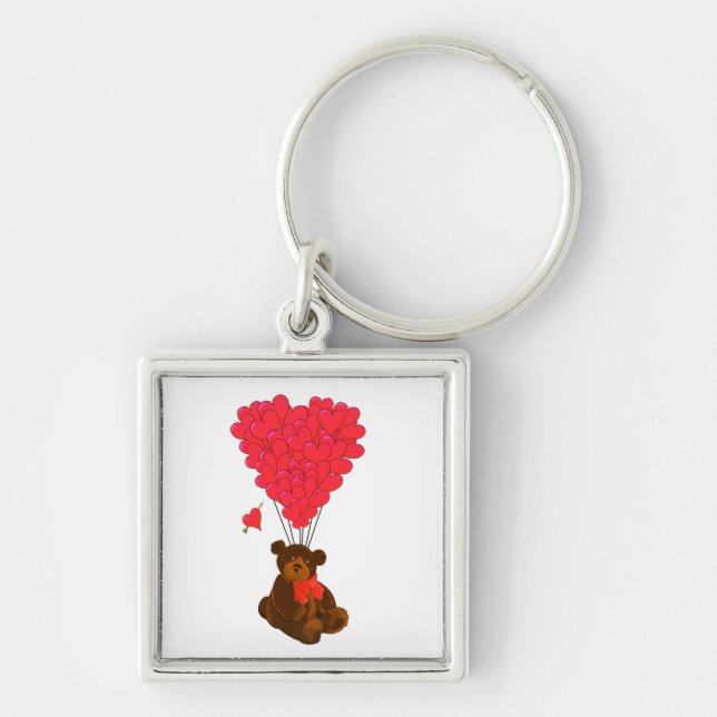 Llavero Oso de peluche y globos cardíacos (Frente)