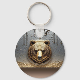 Llavero Oso Dorado En Relieve Con Efecto De Goteo De Metal