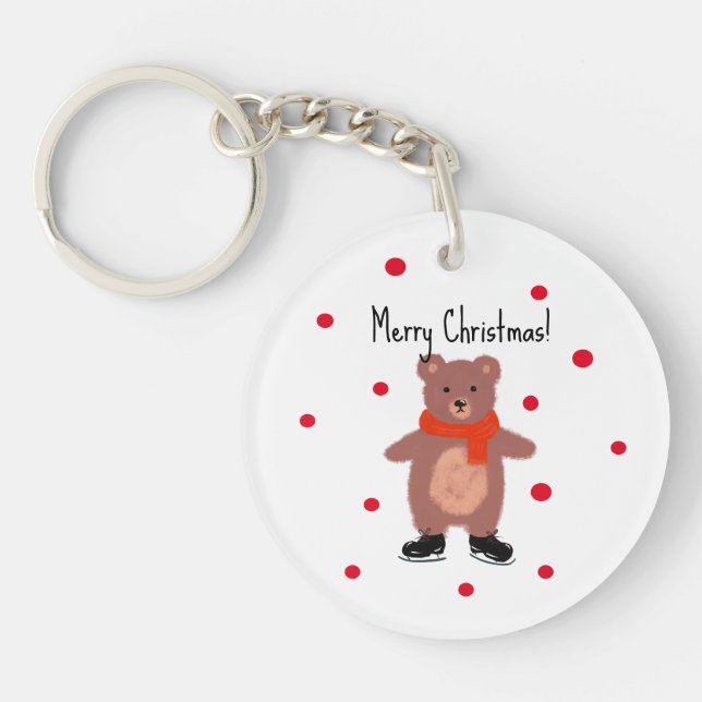 Llavero Oso gracioso en patines de invierno (Frente)