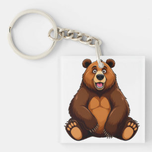 Llavero Oso marrón de dibujos animados feliz sentado sonri