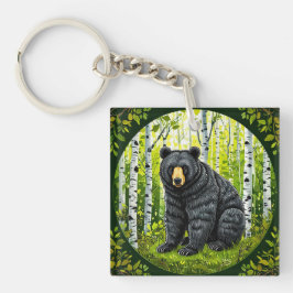 Llavero Oso negro en un bosque de abedules