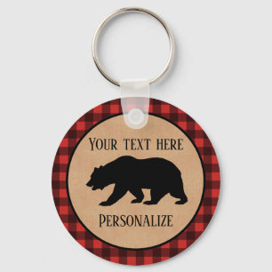 Llavero Oso Negro En Un Plaid Rojo Y Negro Personalizado