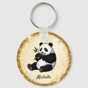 Llavero Oso Panda Lindo Personalizado Bamboo Verde Oro 