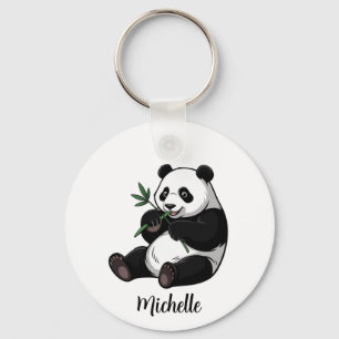 Llavero Oso Panda Lindo Personalizado Con Bambú Verde