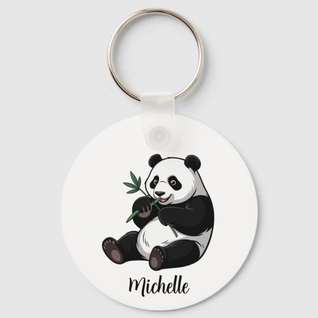 Llavero Oso Panda Lindo Personalizado Con Bambú Verde (Anverso)