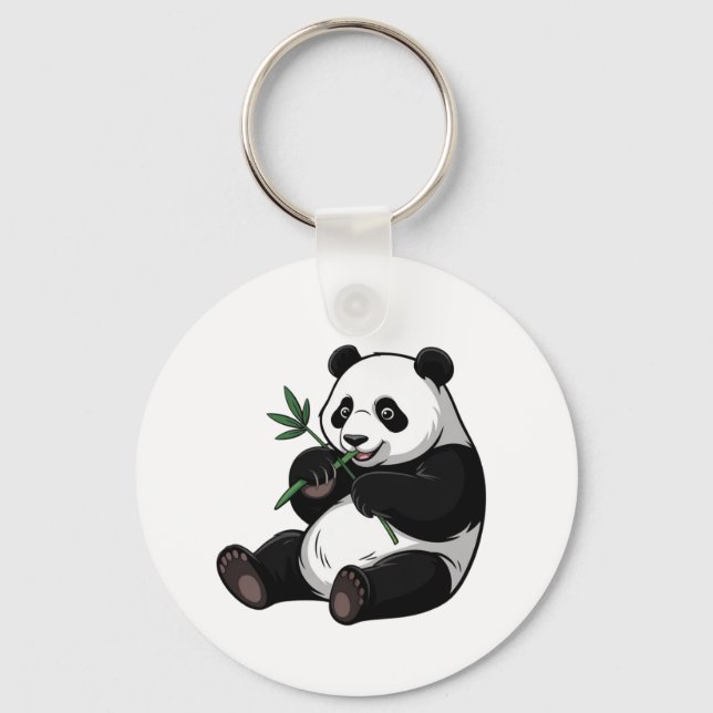Llavero Oso Panda Lindo y de Moda con Bambú Verde (Anverso)