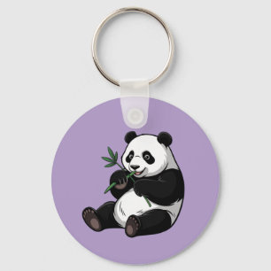 Llavero Oso Panda Lindo y Moderno con Bambú Verde Purpura