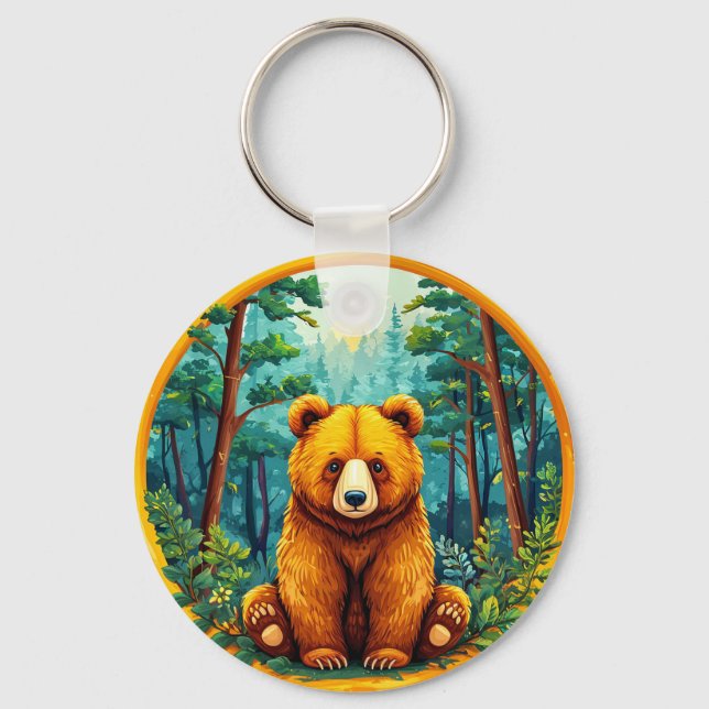 Llavero Oso Pardo en un Bosque (Anverso)