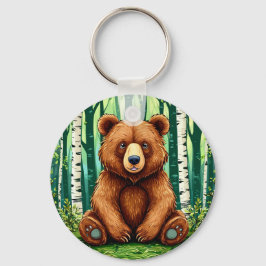 Llavero Oso pardo en un bosque de abedules