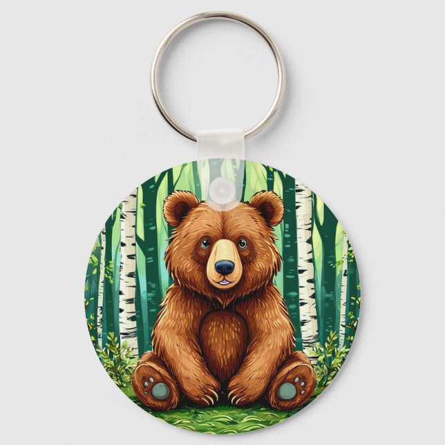 Llavero Oso pardo en un bosque de abedules (Anverso)