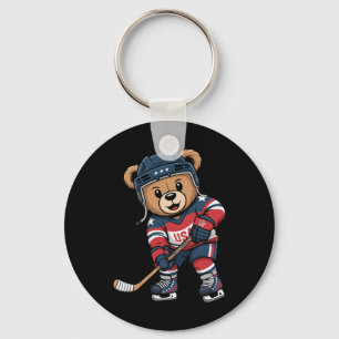 Llavero Oso Patriótico Jugador De Hockey Lindo EEUU Estrel