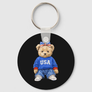 Llavero Oso patriótico lindo usa 4 de julio americano