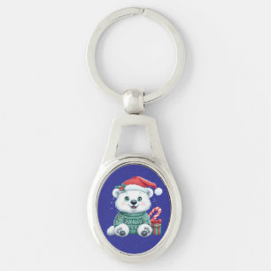 Llavero Oso polar de Navidades cortos en suéter festivo