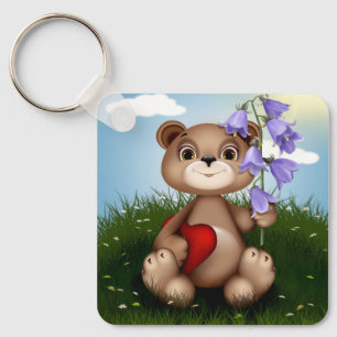 Llavero Oso sosteniendo ramo Flor-30926