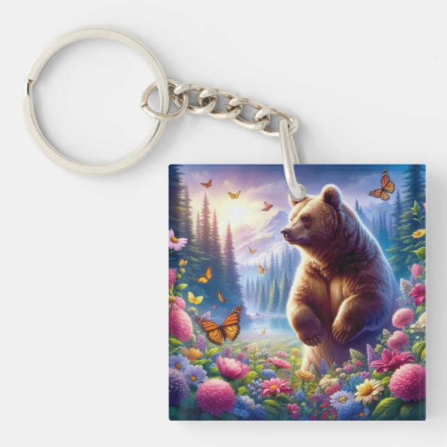 Llavero Oso y mariposas alegres y coloridos (Frente)