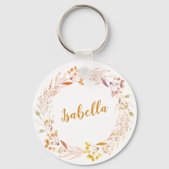 Llavero Otoño Floral acuarela Wreath Boho personalizado (Anverso)