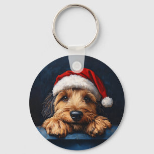Llavero Otterhound con sombrero de Santa