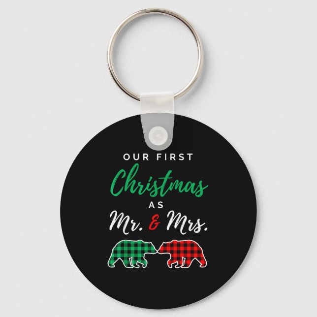 Llavero Our First Christmas As Mr. And Mrs. Buffalo Plaid  (Anverso)