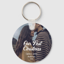 Llavero Our first Christmas couple photo name white gray