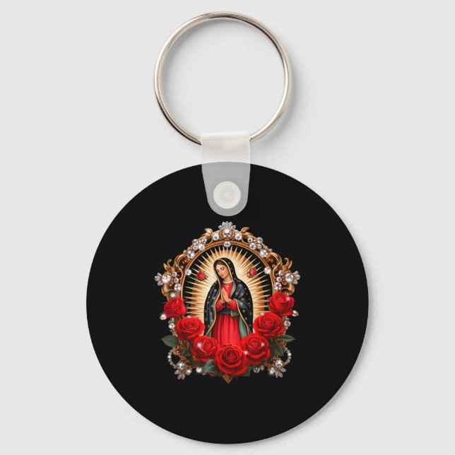 Llavero Our Lady Guadalupe Saint Virgin Mary In Roses Flow (Anverso)