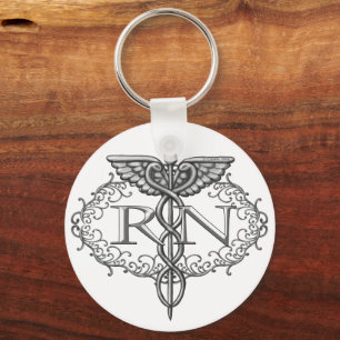 Llavero Oval Silver Caduceus RN Enfermero Keychain redondo