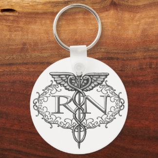 Llavero Oval Silver Caduceus RN Enfermero Keychain redondo