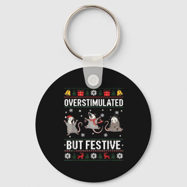 Llavero Overstimulated But Festive Ossum Ugly Sweater Chri (Anverso)