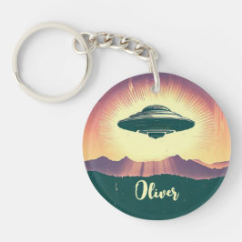 Llavero OVNI Retro Vintage Personalizado en Puesta de Sol