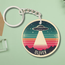 Llavero OVNI Vintage al Atardecer Personalizado