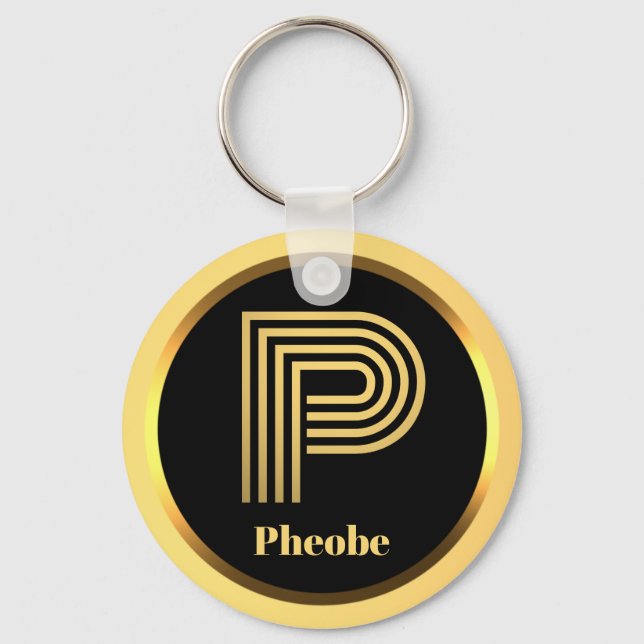 Llavero P Carta monogramada de oro personalizada (Anverso)