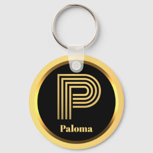 Llavero P Carta monogramada de oro personalizada