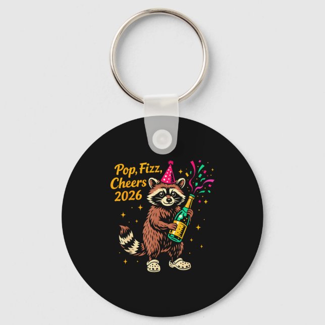 Llavero P Fizz Cheers 2026 Funny Raccoon New Year Design  (Anverso)