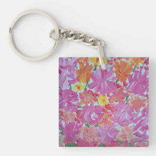 Llavero Pachy Pink Floral Acrílico Square Keychain