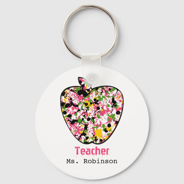 Llavero Paint Splatter Apple Teacher Keychain (Anverso)