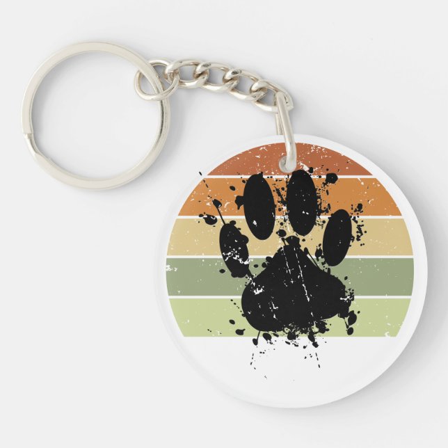 Llavero Paint Splatter Dog Paw Retro Sunset (Frente)