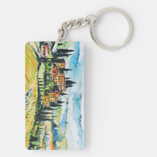 Llavero Paisaje con los árboles de la ciudad y de ciprés