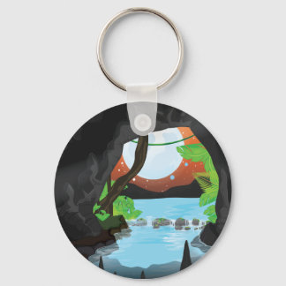 Llavero paisaje de dibujos animados de cueva de selva