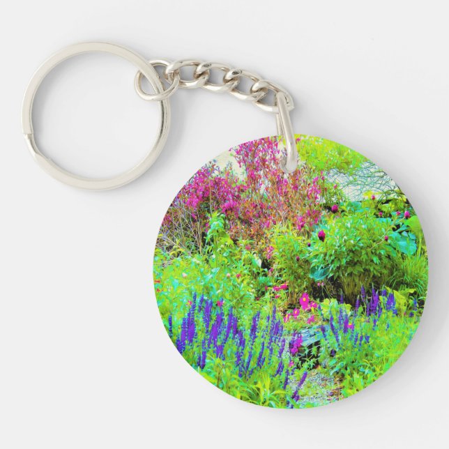 Llavero Paisaje de Green Spring Garden con peonies (Frente)