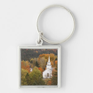 Llavero paisaje de otoño con iglesia, Vermont, EE. UU.