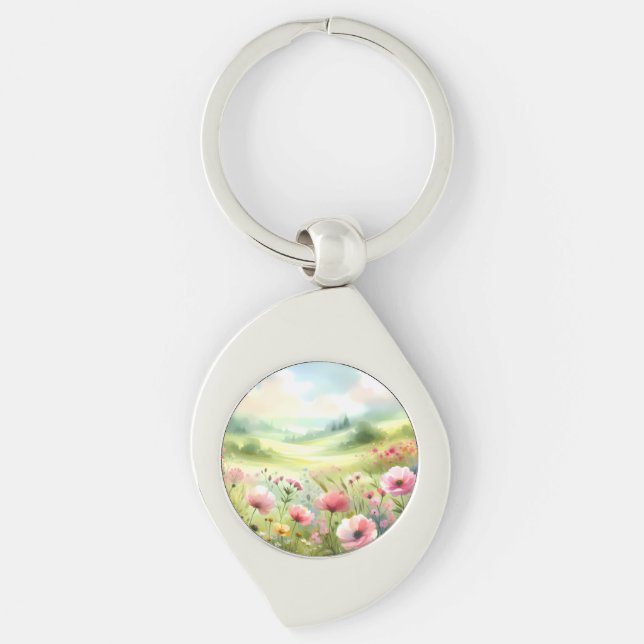 Llavero Paisaje de pradera de flores silvestres pastel (Anverso)