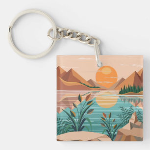 Llavero Paisaje de puesta de sol en lago de montaña pacífi